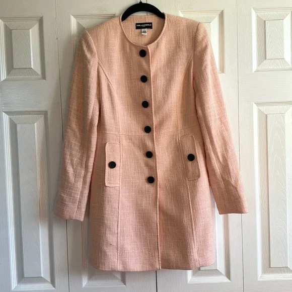 Karl Lagerfeld | Pink Sherbet | Tweed Button Coat | size 2 - Picture 1 of 5